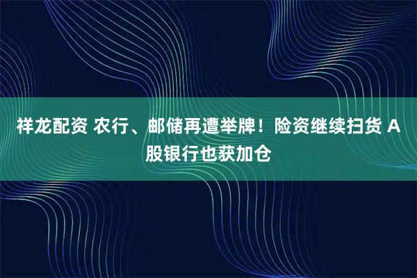 祥龙配资 农行、邮储再遭举牌！险资继续扫货 A股银行也获加仓