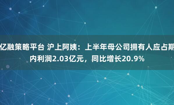 亿融策略平台 沪上阿姨：上半年母公司拥有人应占期内利润2.03亿元，同比增长20.9%